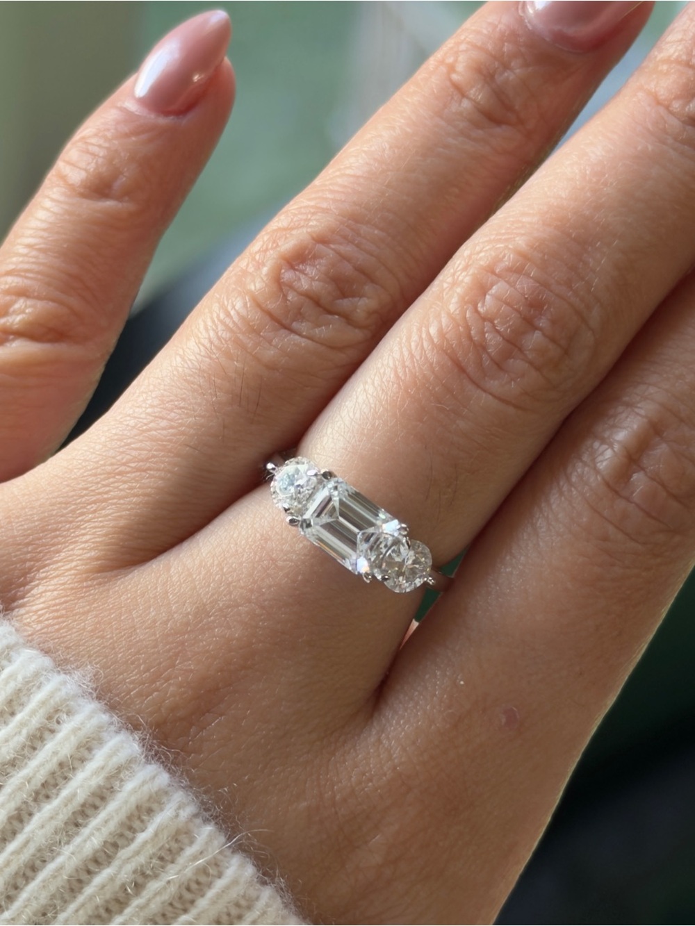 Sterling Silver 3cttw Moissanite Emerald Cut Three Stone Ring sz6